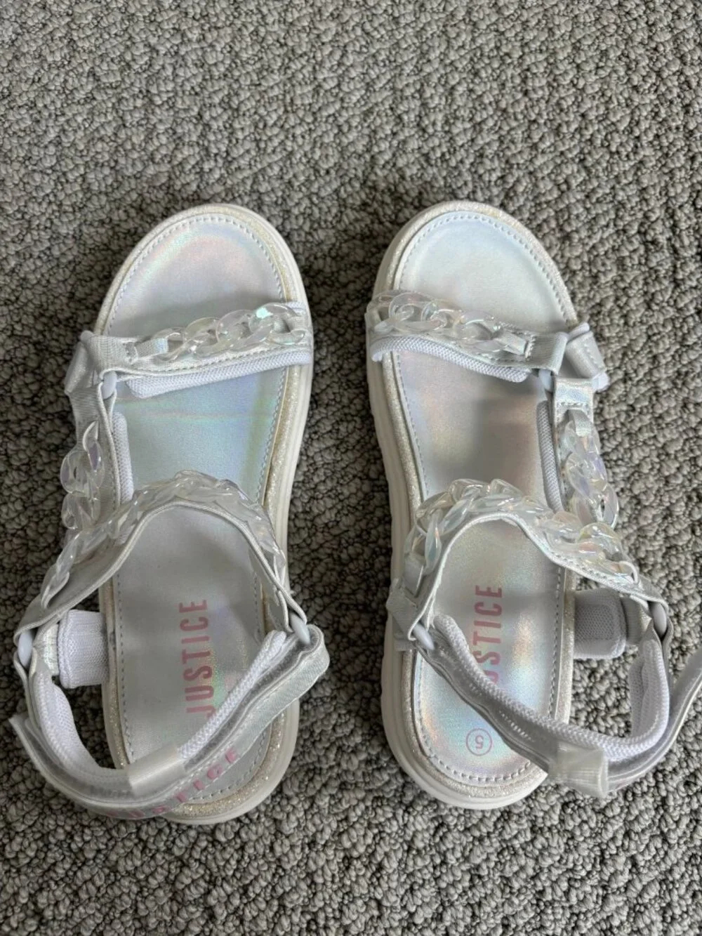 Justice White Iridescent Strappy Platform Sandals Size 5 Youth Kids